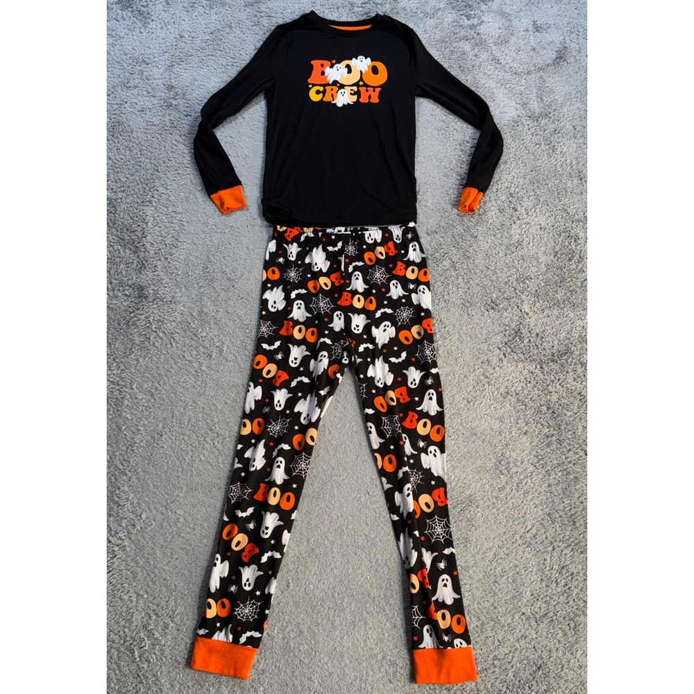 Way to Celebrate Unisex Kids Halloween Boo Crew Pajama Set 12 Black Orange Ghost